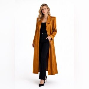 🇨🇦 Vintage 80s Angela Bucaro Silk Duster Trench Oversized Draped Caramel Bronze
